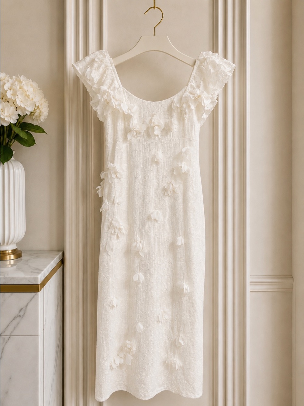 Altar’d State White Embroidered Floral Midi Dress | Bridal Shower Engagement